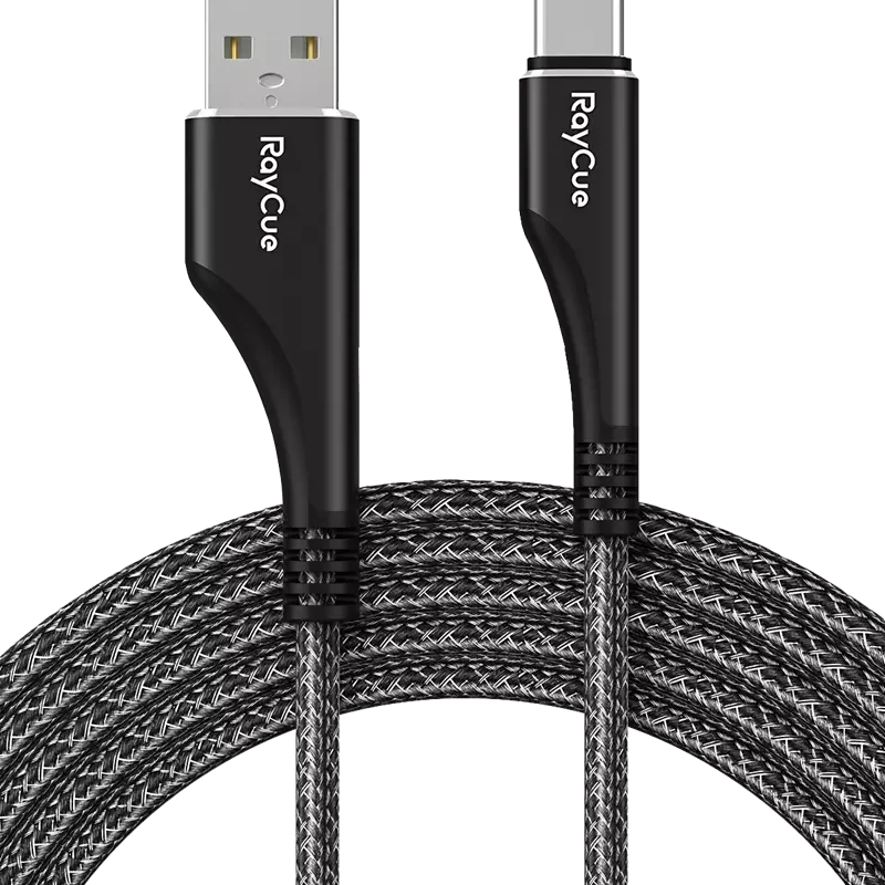 RayCue - 1.2m (3A) USB A to Type C Nylon Braided Cable - Black