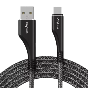 RayCue - 1.2m (3A) USB A to Type C Nylon Braided Cable - Black