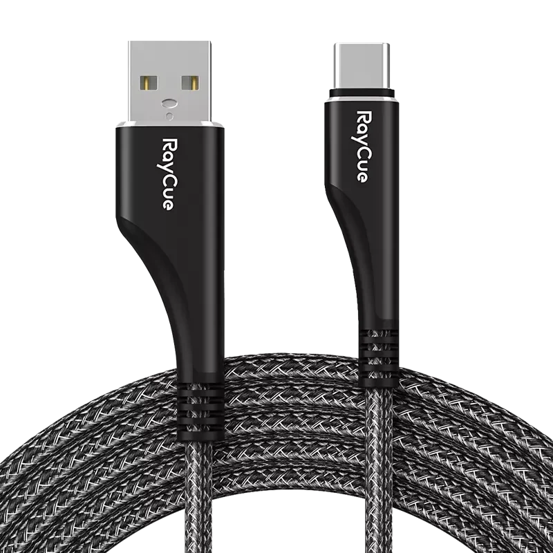 RayCue - 1.2m (3A) USB A to Type C Nylon Braided Cable - Black